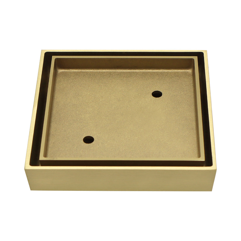 Brass brushed gold square tile insert with 90mm outlet