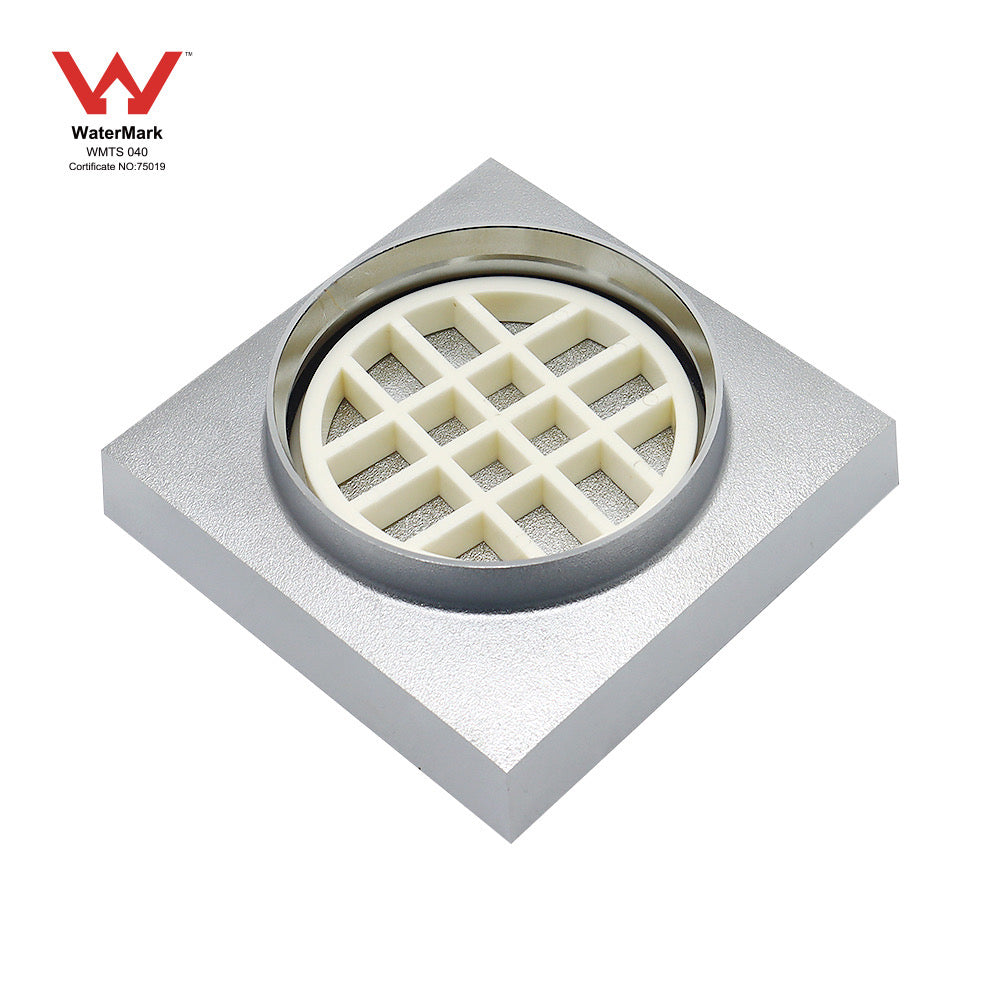 Brass chrome square tile insert with 90mm outlet