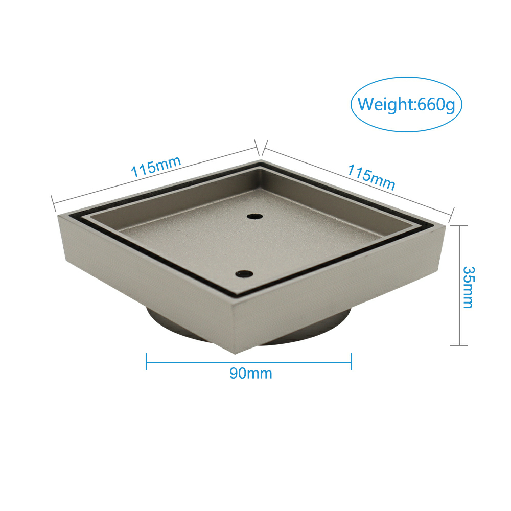 Brass brushed nickel square tile insert with 90mm outlet