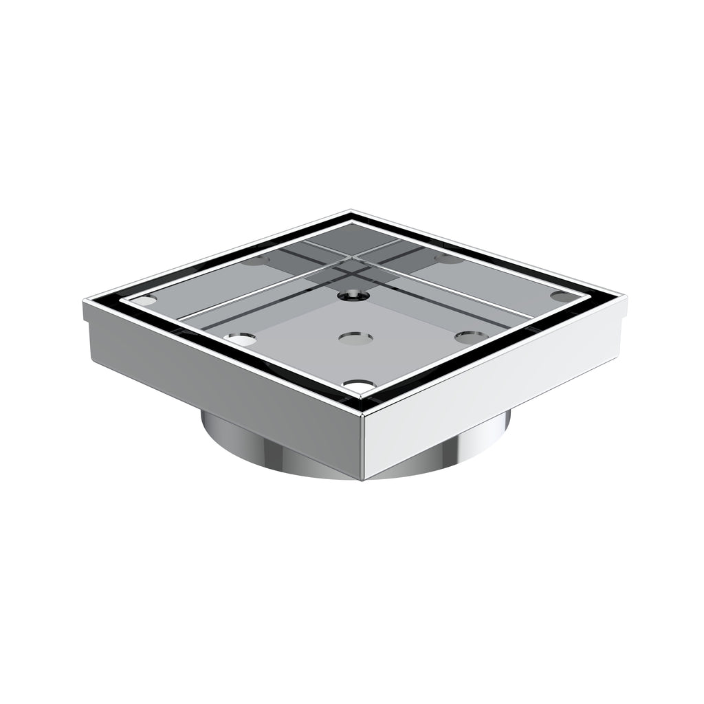 Stainless steel chrome square tile insert with 90mm outlet