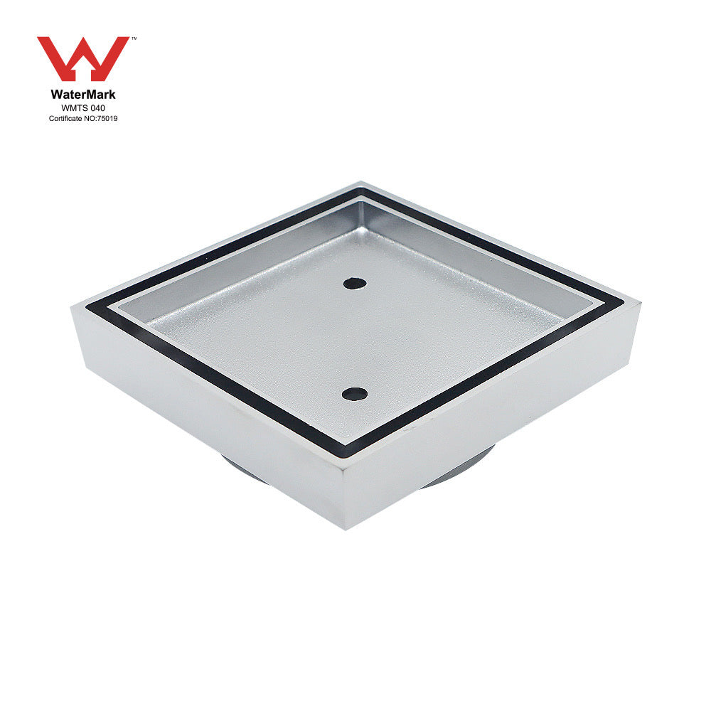 Brass chrome square tile insert with 90mm outlet
